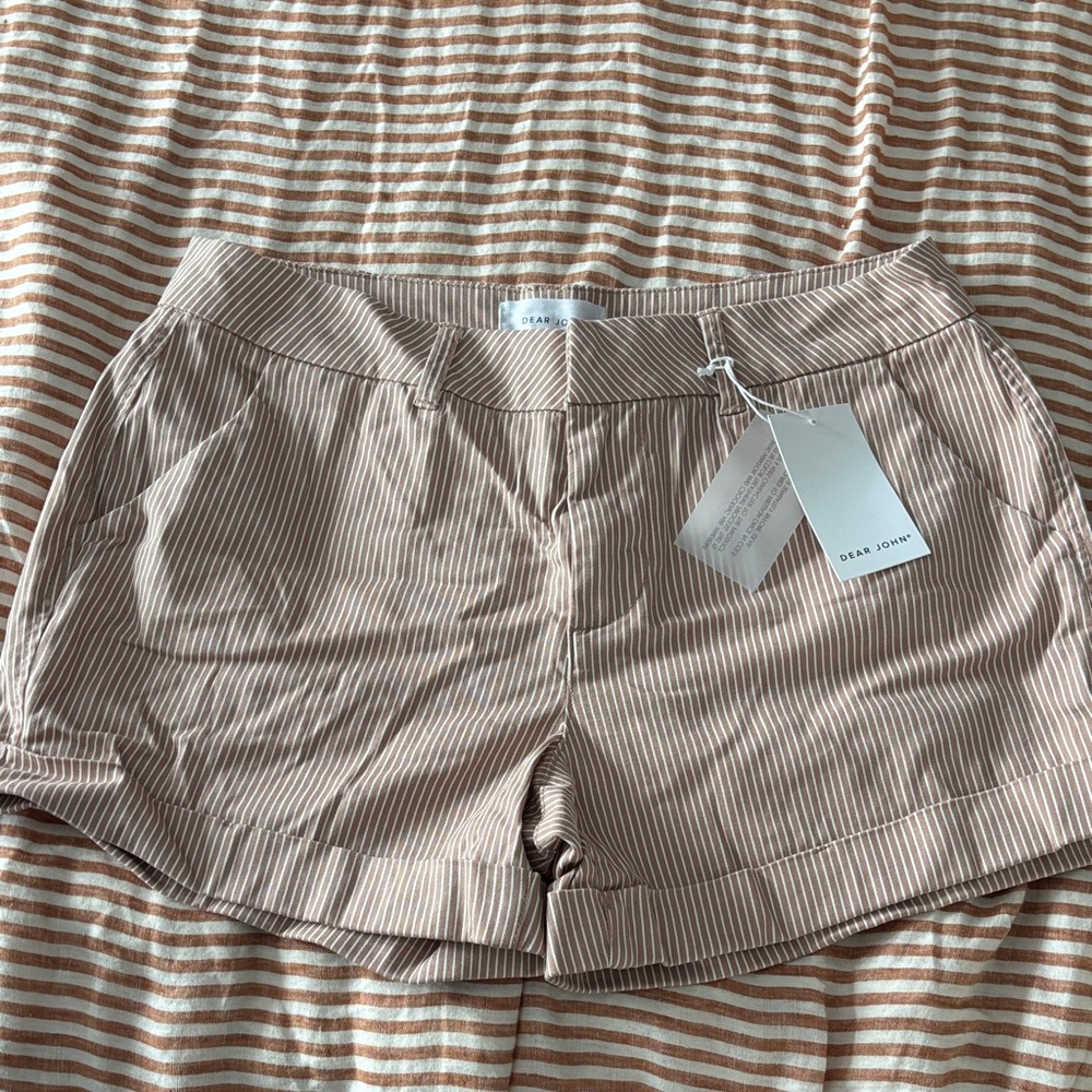 Dear John  Beige Striped Cuffed Shorts